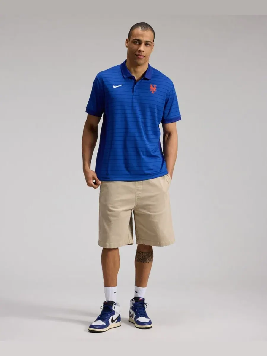 Поло Dri-FIT из пике с коротким рукавом и патчем, New York Mets Authentic Collection Striped — изображение 2 из 4