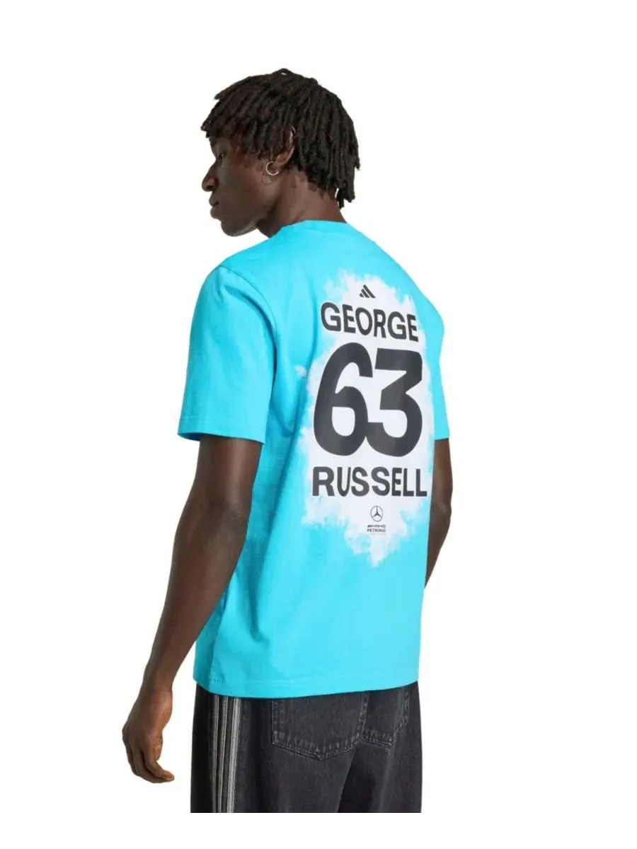Футболка с длинным рукавом с принтом George Russell Mercedes-AMG Petronas F1 Team adidas — изображение 3 из 3, синий