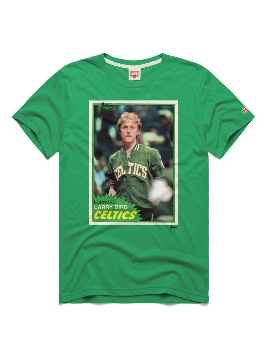 Футболка с принтом Larry Bird Green Boston Celtics Topps Trading Card Player Tri-Blend Homage