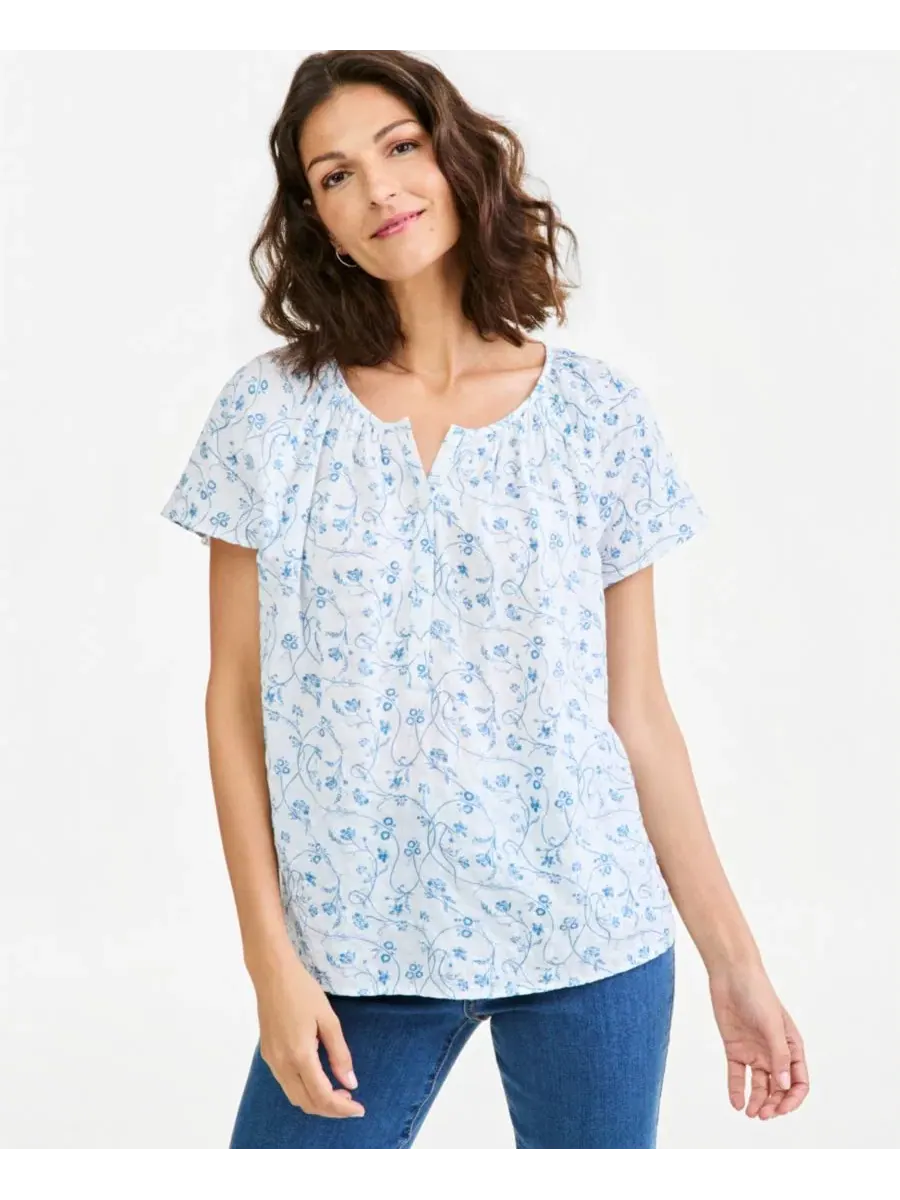 Блуза с цветочным принтом, с коротким рукавом-воланами Style & Co, Vine Floral