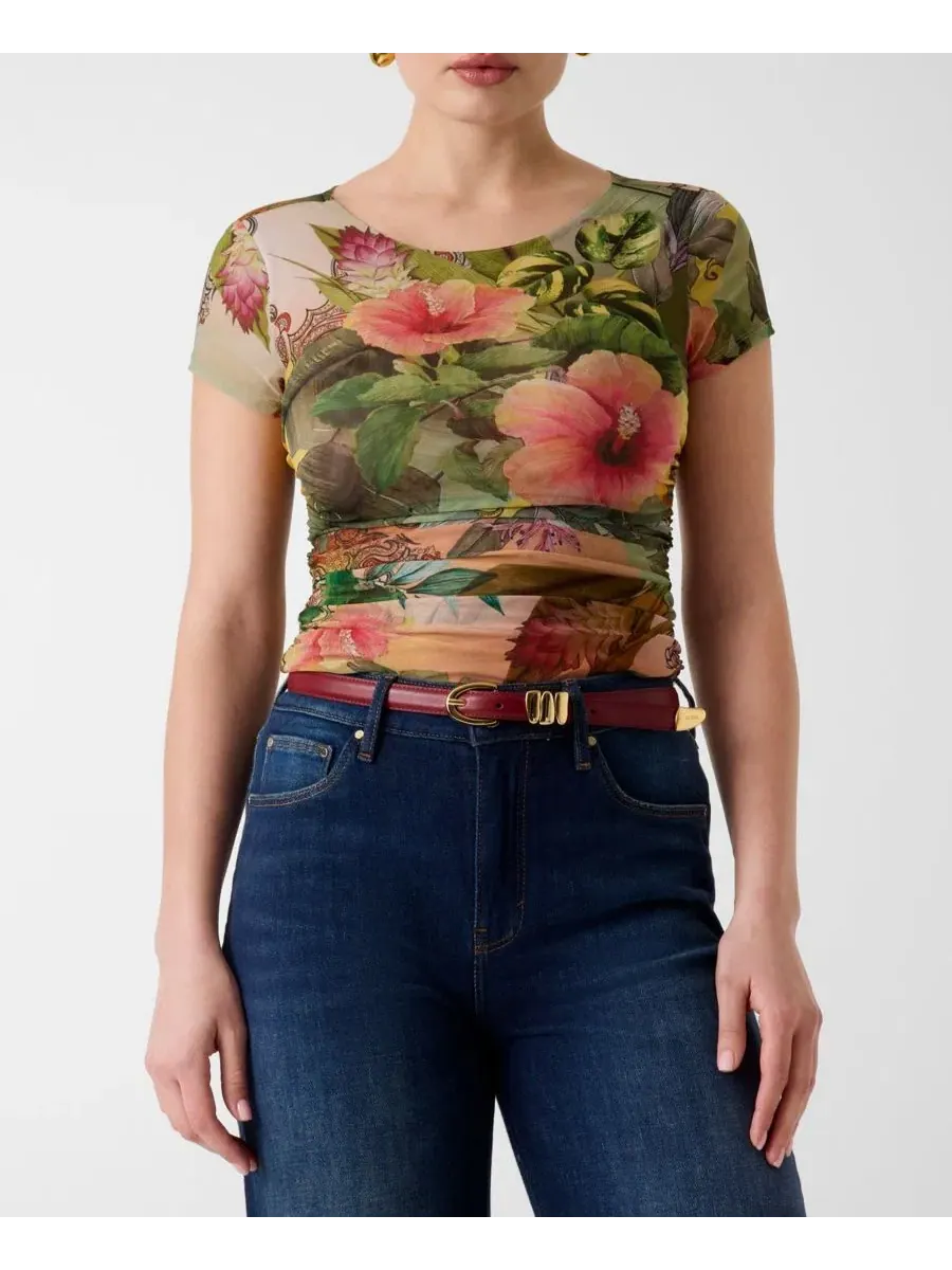 Топ с коротким рукавом и вырезом Hani GUESS, Hibiscus Jardin Print2 — изображение 1 из 4