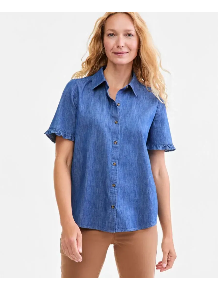 Рубашка-кемпинг с короткими рукавами-воланами Petite Short-Sleeve Ruffled Camp Shirt Style & Co