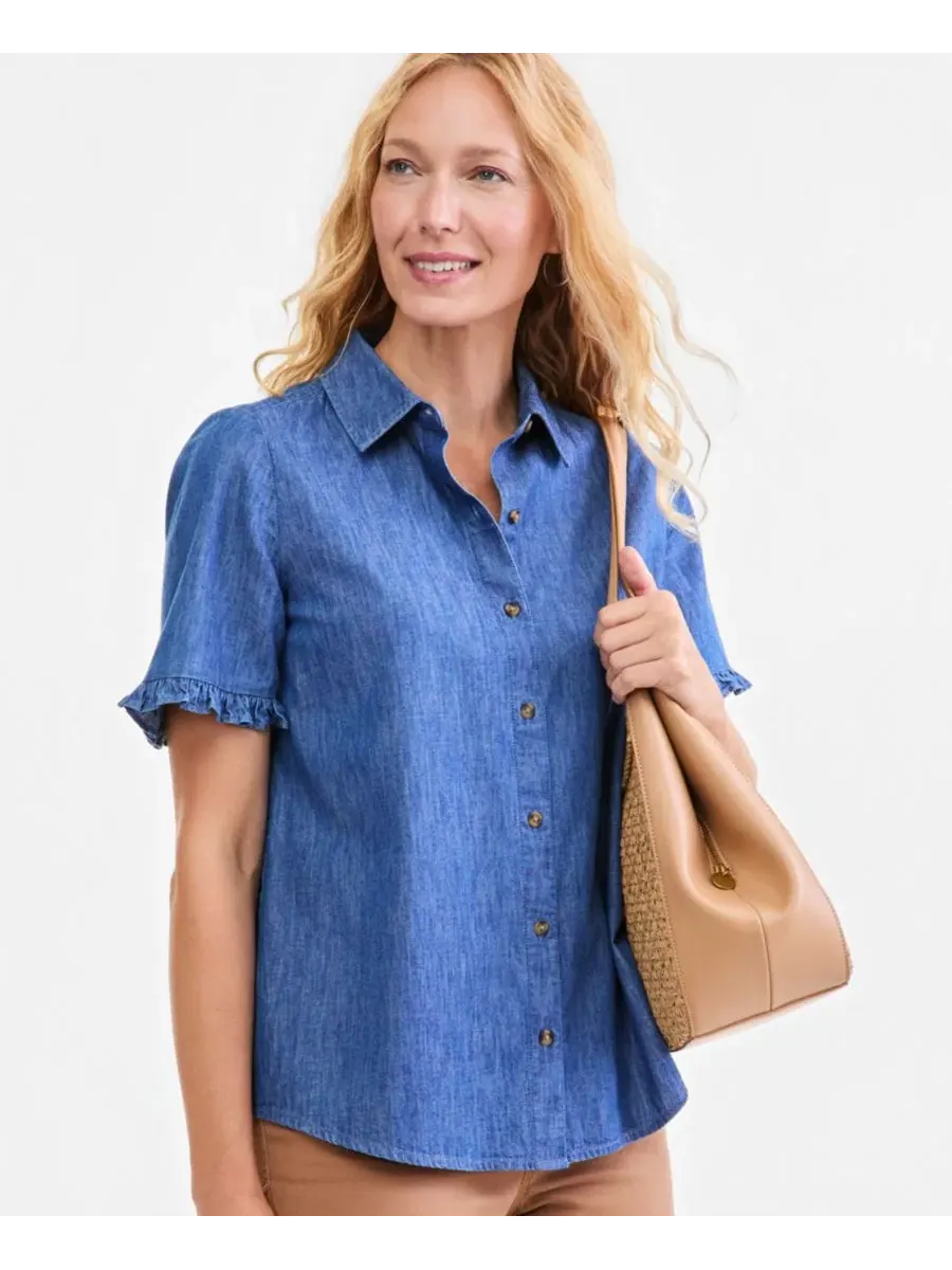 Рубашка-кемпинг с короткими рукавами-воланами Petite Short-Sleeve Ruffled Camp Shirt Style & Co — изображение 2 из 4