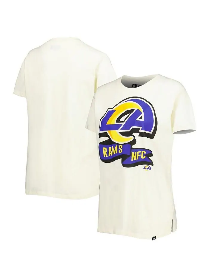 Женская кремовая футболка Los Angeles Rams Chrome с боковой линией New Era