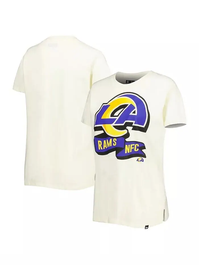 Женская кремовая футболка Los Angeles Rams Chrome с боковой линией New Era — изображение 1 из 4
