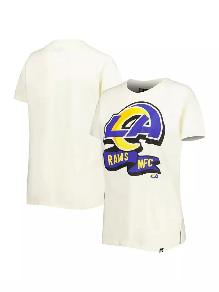 Женская кремовая футболка Los Angeles Rams Chrome с боковой линией New Era — изображение 4 из 4