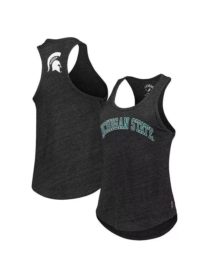 Черная женская майка Michigan State Spartans Two-Hit Intramural Tri-Blend с овальным вырезом и