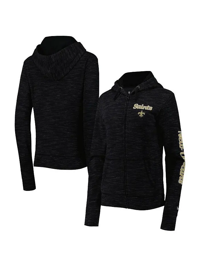 Женская черная толстовка с молнией во всю длину New Orleans Saints Reverse Space-Dye New Era