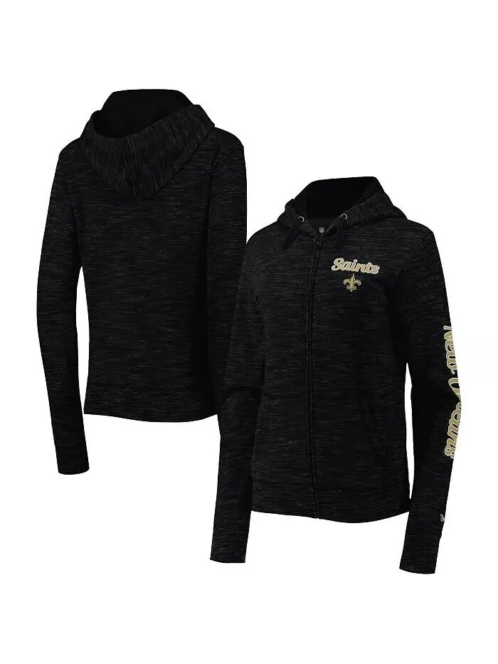 Женская черная толстовка с молнией во всю длину New Orleans Saints Reverse Space-Dye New Era — изображение 1 из 2
