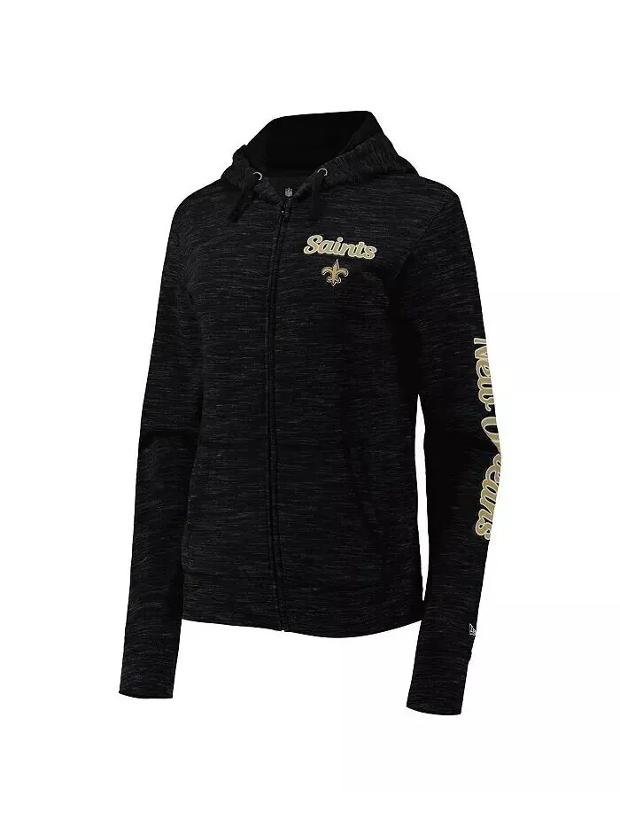 Женская черная толстовка с молнией во всю длину New Orleans Saints Reverse Space-Dye New Era — изображение 2 из 2