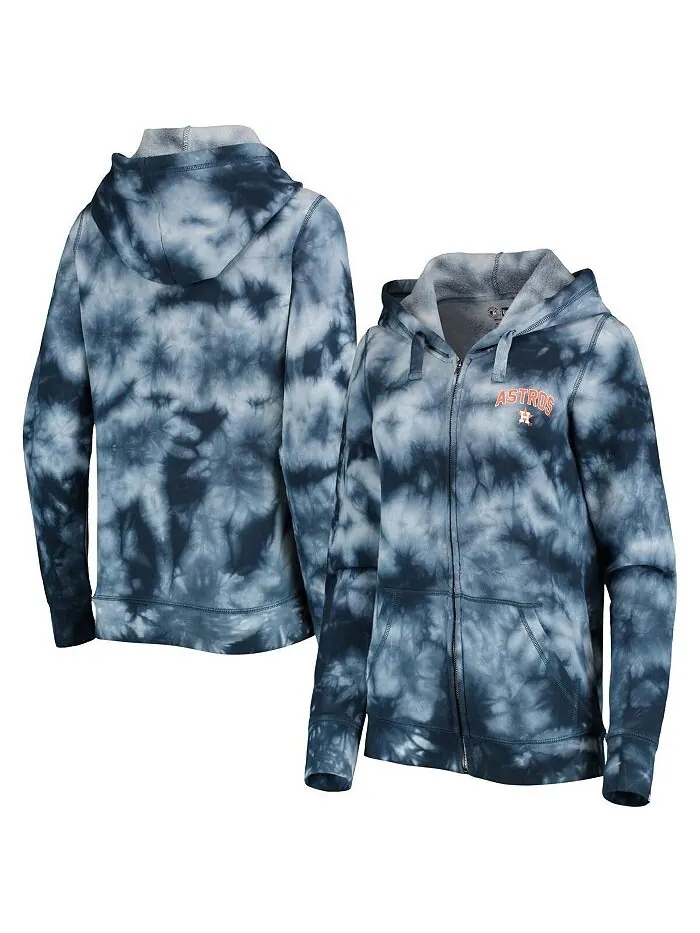 Женская темно-синяя толстовка с молнией во всю длину Houston Astros Tie-Dye New Era