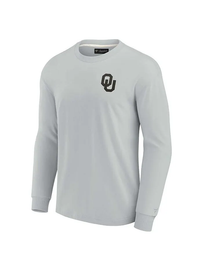 Мужская и женская серая супермягкая футболка с длинным рукавом Oklahoma Earlys Fanatics Signature — изображение 3 из 3, серый