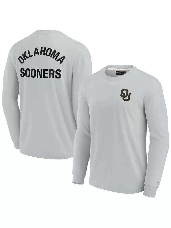 Мужская и женская серая футболка Oklahoma Sooners Super Soft с длинным рукавом Fanatics Signature — изображение 1 из 3