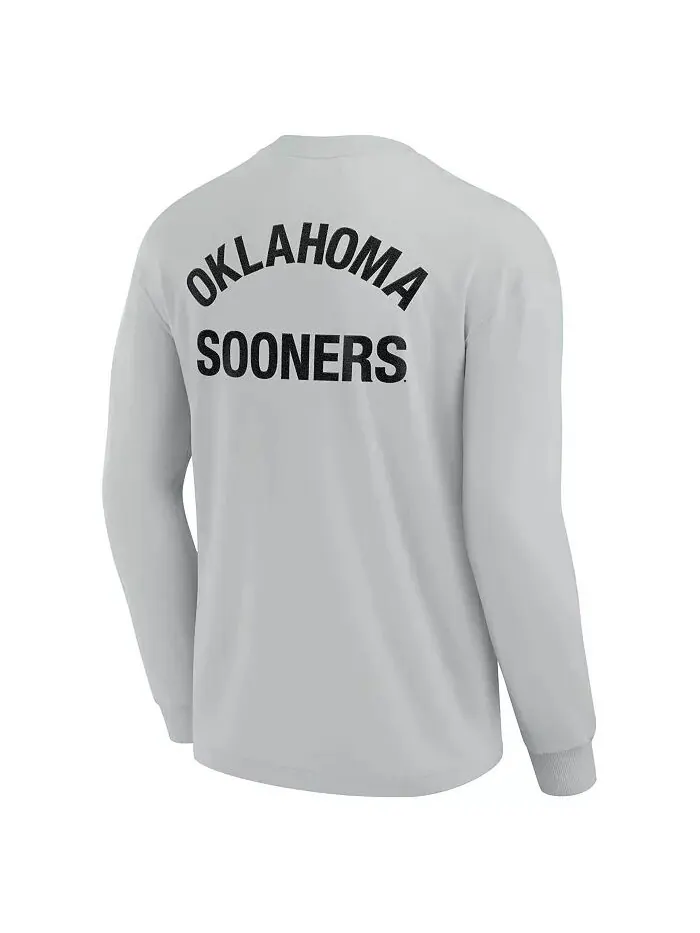 Мужская и женская серая футболка Oklahoma Sooners Super Soft с длинным рукавом Fanatics Signature — изображение 2 из 3