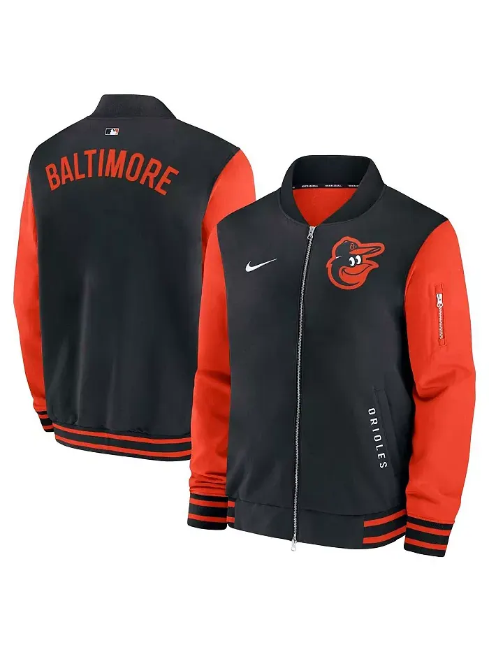 Мужская черно-оранжевая бомбер-куртка с полной застежкой-молнией Baltimore Orioles Authentic