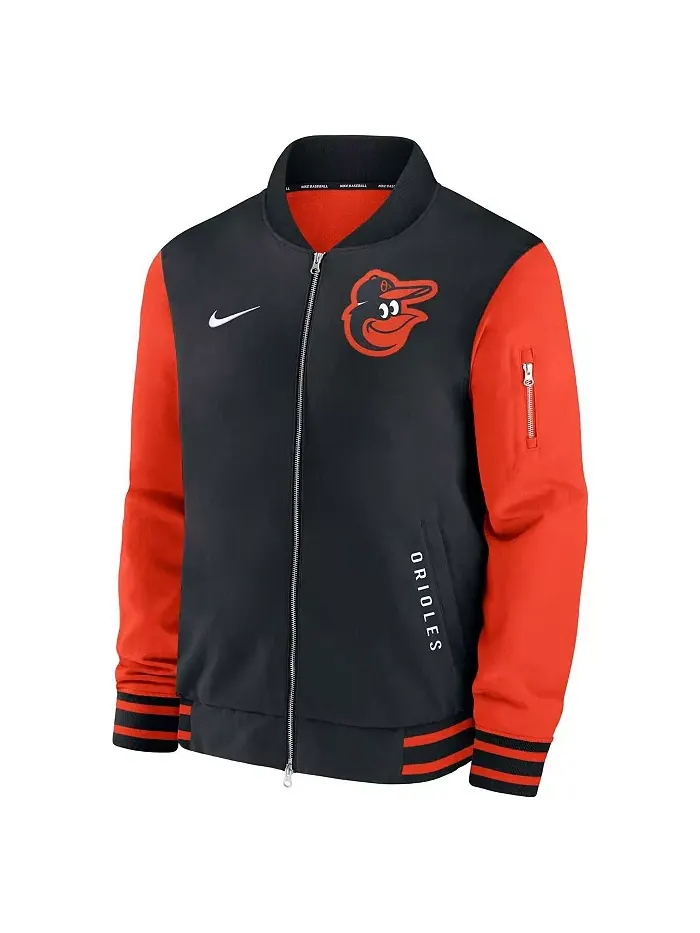 Мужская черно-оранжевая бомбер-куртка с полной застежкой-молнией Baltimore Orioles Authentic — изображение 2 из 3