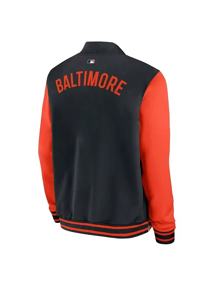 Мужская черно-оранжевая бомбер-куртка с полной застежкой-молнией Baltimore Orioles Authentic — изображение 3 из 3