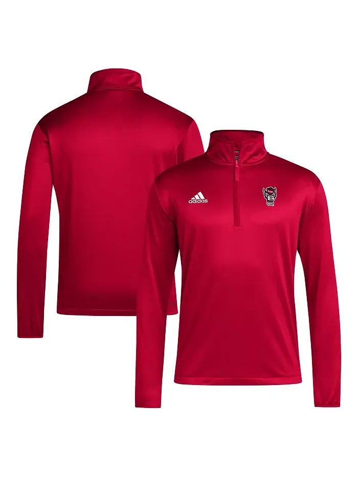 Мужская красная толстовка NC State Wolfpack Coaches Sideline с молнией на четверть adidas