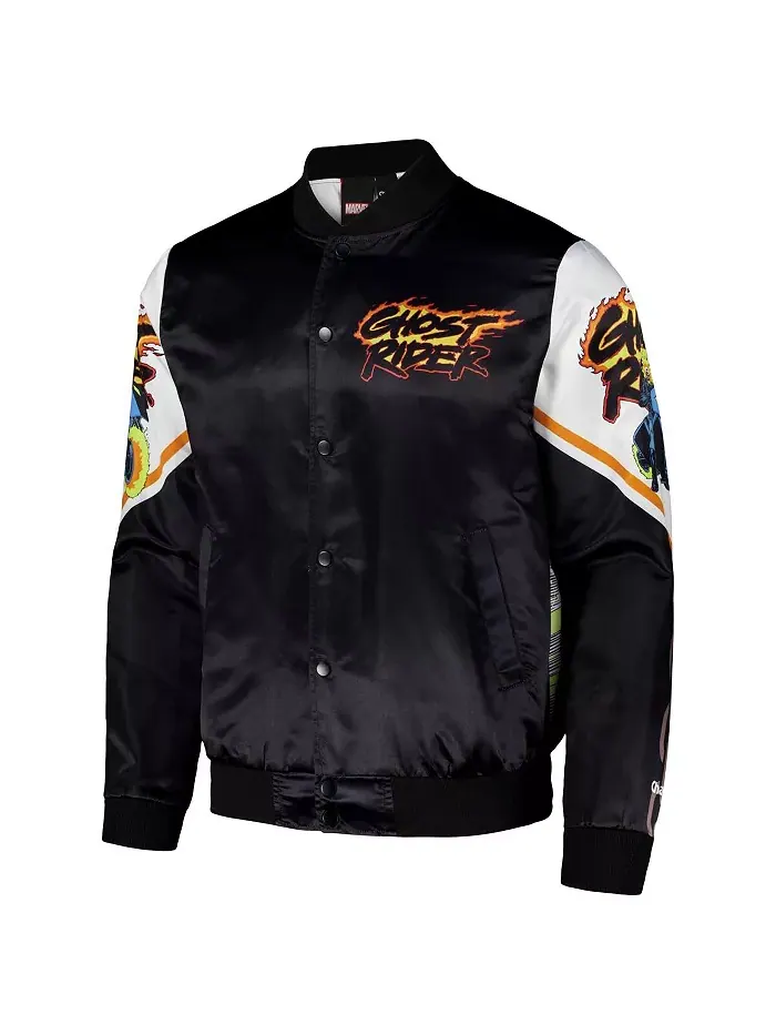 Мужская черно-белая куртка на молнии Ghost Rider Fanimation из сатина Chalk Line — изображение 2 из 3