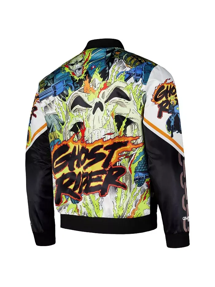 Мужская черно-белая куртка на молнии Ghost Rider Fanimation из сатина Chalk Line — изображение 3 из 3