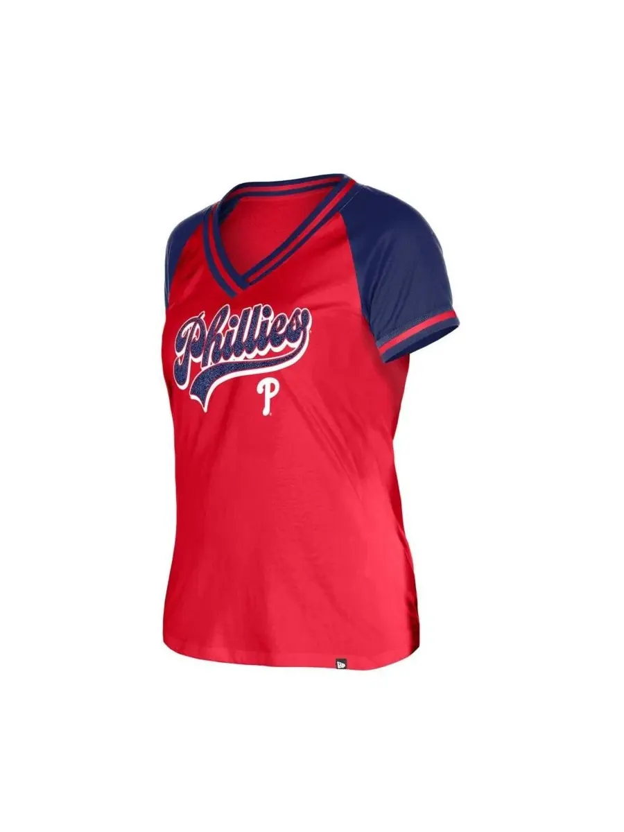 Футболка женская с V-образным вырезом New Era Philadelphia Phillies — изображение 2 из 4, красный