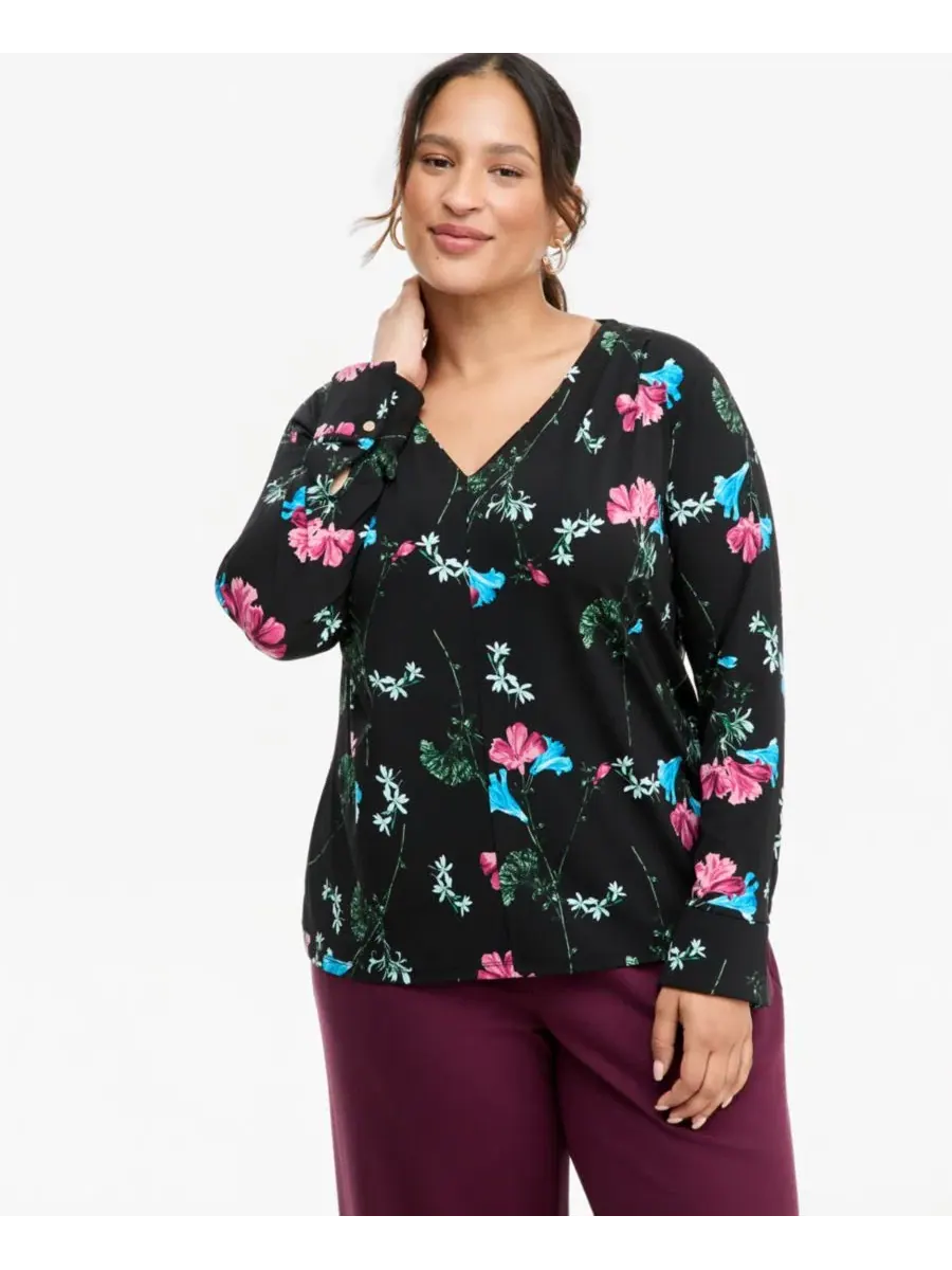 Блуза с V-образным вырезом и длинным рукавом, модель Mela Floral I.N.C. International Concepts