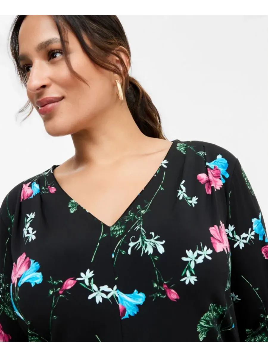 Блуза с V-образным вырезом и длинным рукавом, модель Mela Floral I.N.C. International Concepts — изображение 2 из 4