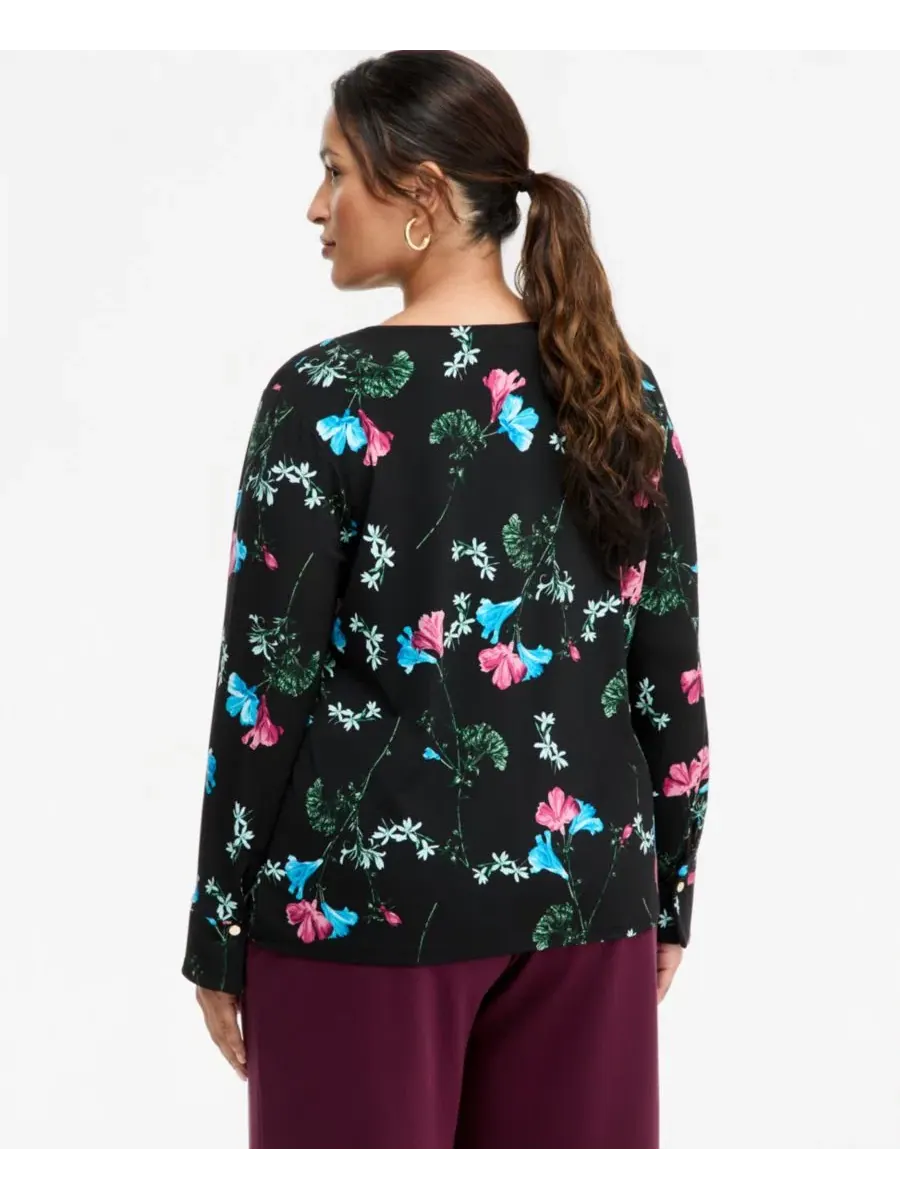 Блуза с V-образным вырезом и длинным рукавом, модель Mela Floral I.N.C. International Concepts — изображение 4 из 4