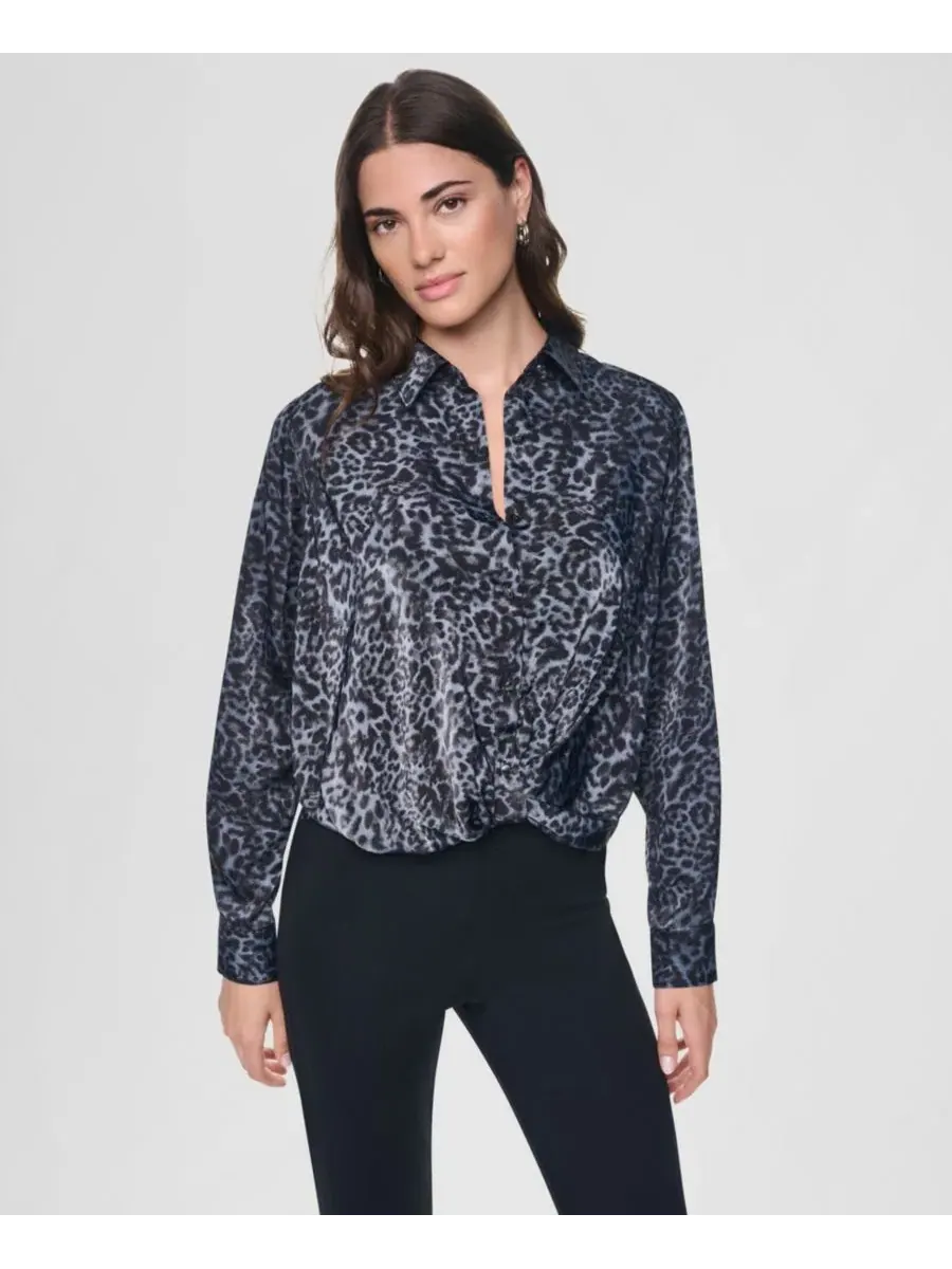 Женская рубашка с принтом и twist-драпировкой, с длинным рукавом DKNY, Moonlit Leopard — изображение 1 из 6