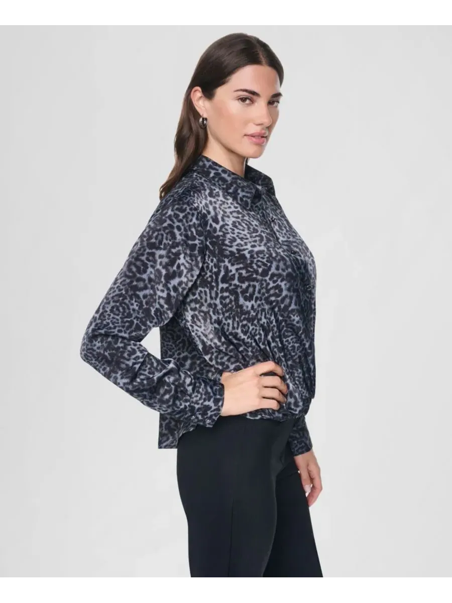 Женская рубашка с принтом и twist-драпировкой, с длинным рукавом DKNY, Moonlit Leopard — изображение 3 из 6