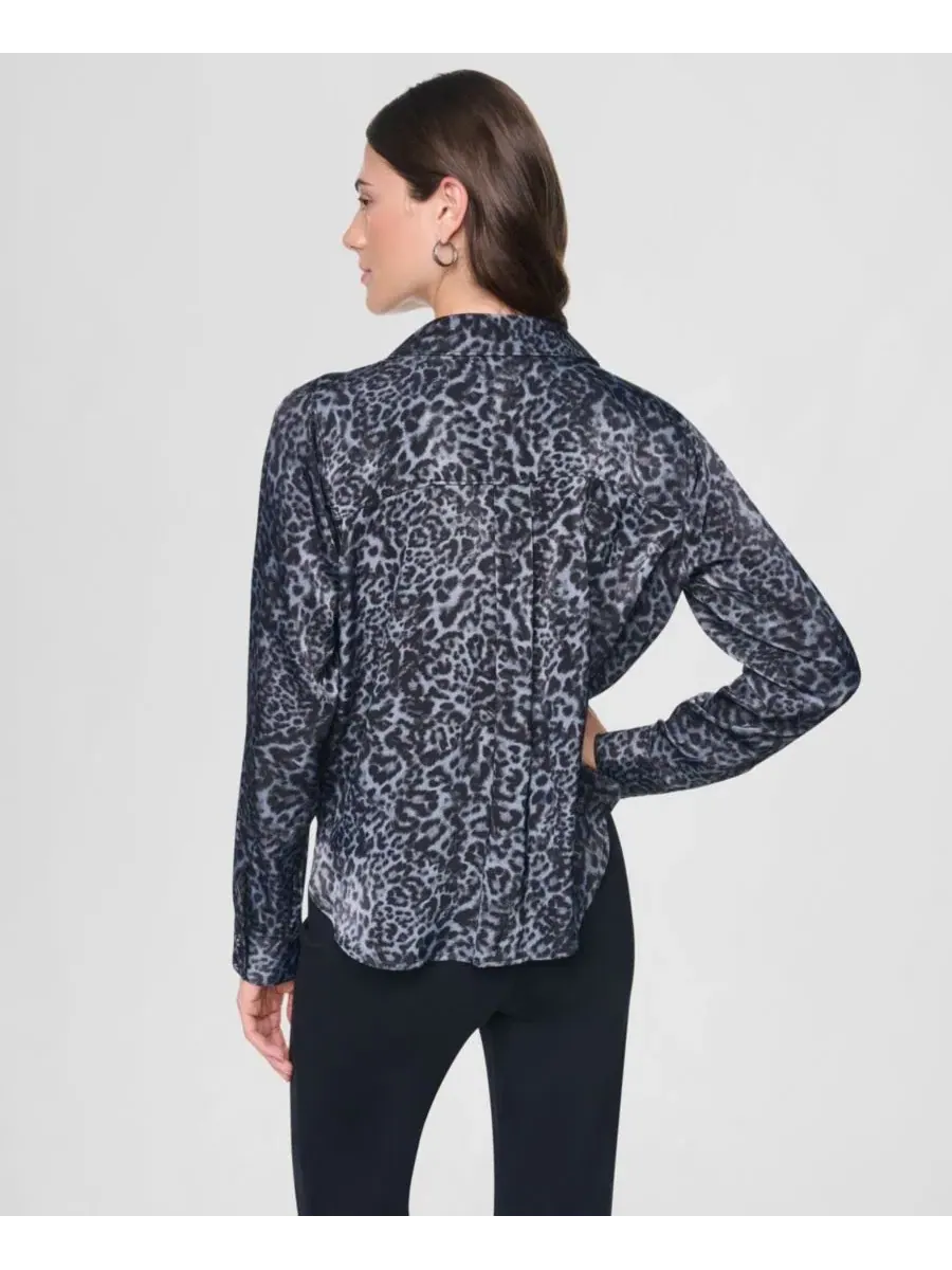 Женская рубашка с принтом и twist-драпировкой, с длинным рукавом DKNY, Moonlit Leopard — изображение 4 из 6