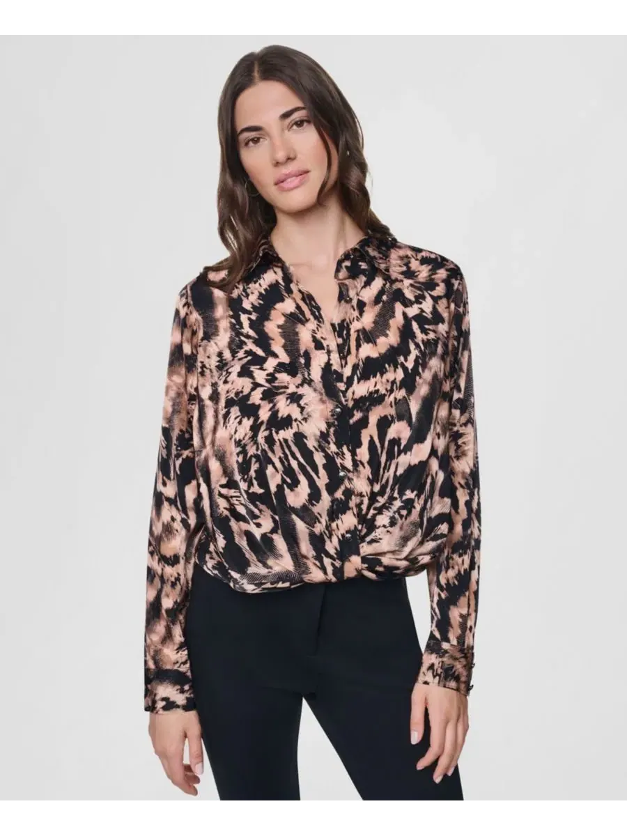 Женская рубашка с принтом, twist-front, с длинным рукавом DKNY, Abstract Feather