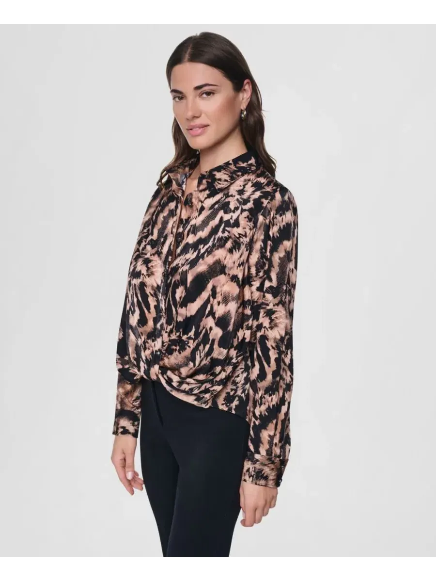 Женская рубашка с принтом, twist-front, с длинным рукавом DKNY, Abstract Feather — изображение 3 из 7