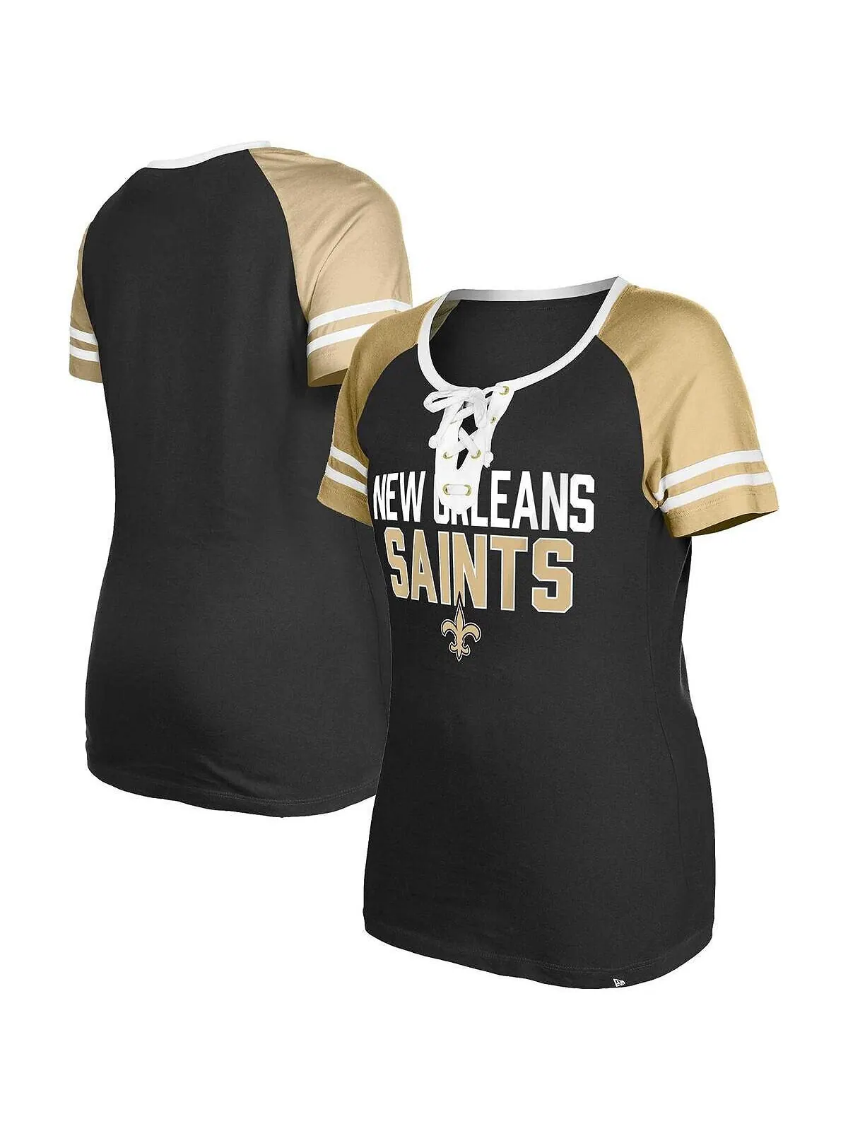 Женская черная футболка на шнуровке New Orleans Saints реглан New Era — изображение 1 из 3, черный
