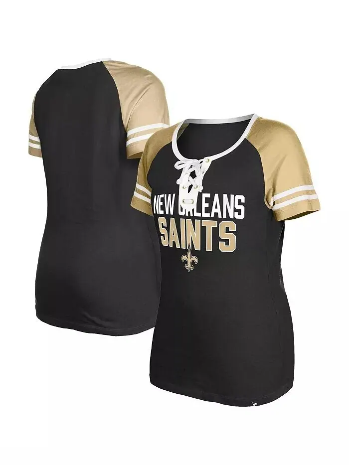 Женская черная футболка на шнуровке New Orleans Saints реглан New Era