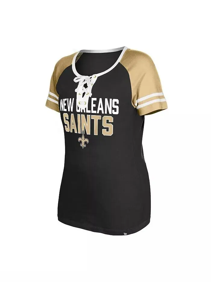 Женская черная футболка на шнуровке New Orleans Saints реглан New Era — изображение 2 из 3
