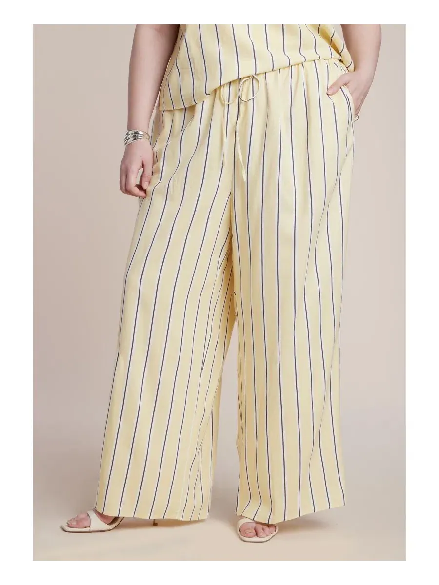 Брюки из льна с завязками на талии, свободный крой ELOQUII, Sunlight Stripe — изображение 2 из 3