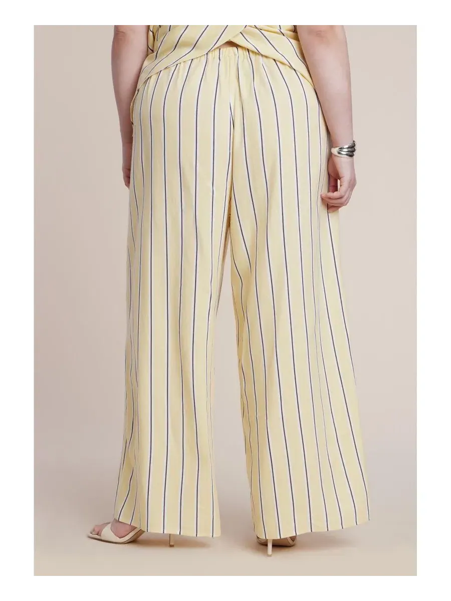 Брюки из льна с завязками на талии, свободный крой ELOQUII, Sunlight Stripe — изображение 3 из 3