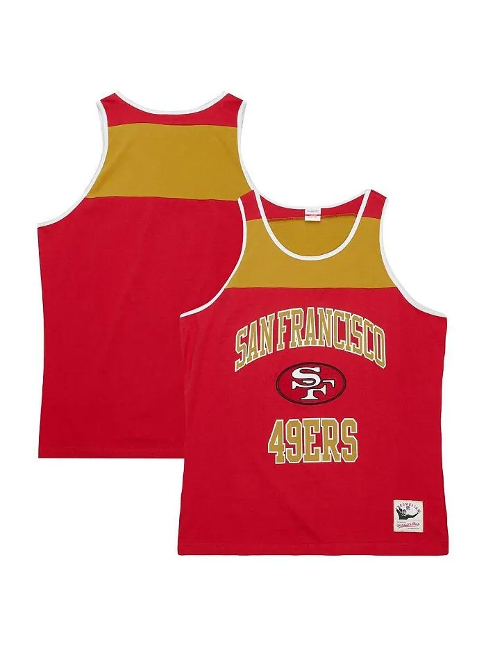 Мужская майка San Francisco 49ers Heritage Colorblock цвета алого и золотого цвета Mitchell & Ness