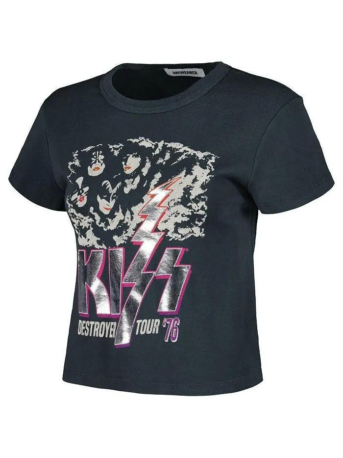 Женская темно-серая футболка с укороченным рисунком KISS Destroyer Tour '76 Daydreamer — изображение 2 из 3, темно-серый