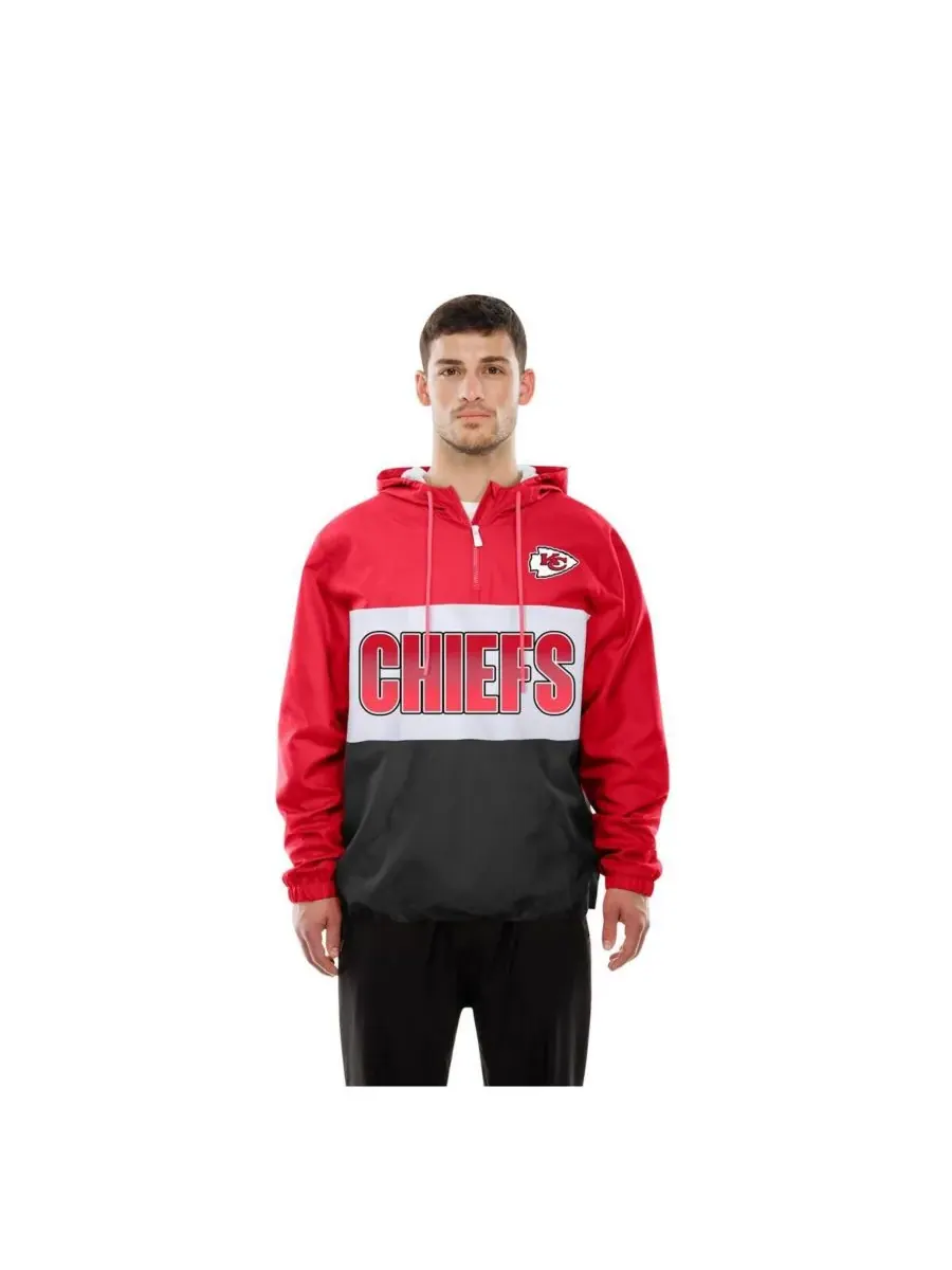 New Era Мужская красная ветровка Kansas City Chiefs из рипстопа с капюшоном и застежкой-молнией до — изображение 4 из 5