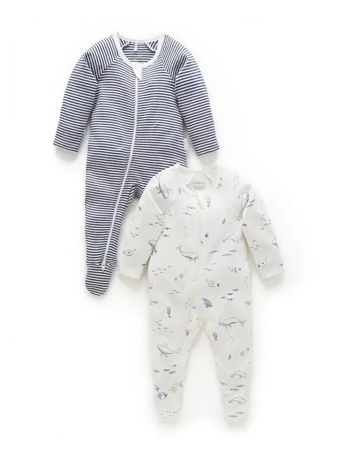 Детский комбинезон на молнии, 2 шт Purebaby