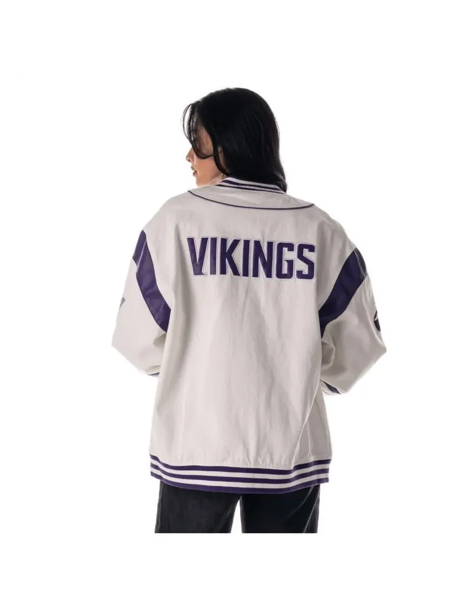 The Wild Collective Мужская и женская белая куртка Minnesota Vikings в стиле ретро с полной — изображение 3 из 5, белый