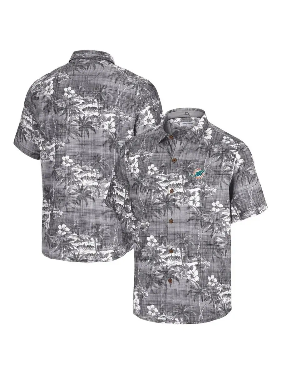 Tommy Bahama Мужская черная рубашка на пуговицах с символикой команды Miami Dolphins Coconut Point