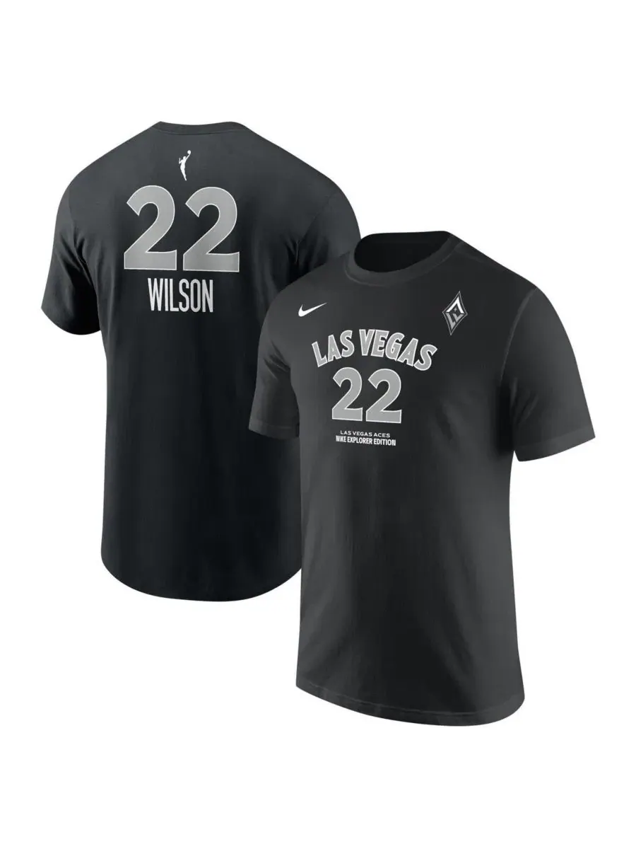 Мужская и женская футболка A'ja Wilson Black Las Vegas Aces Explorer Edition с именем и номером