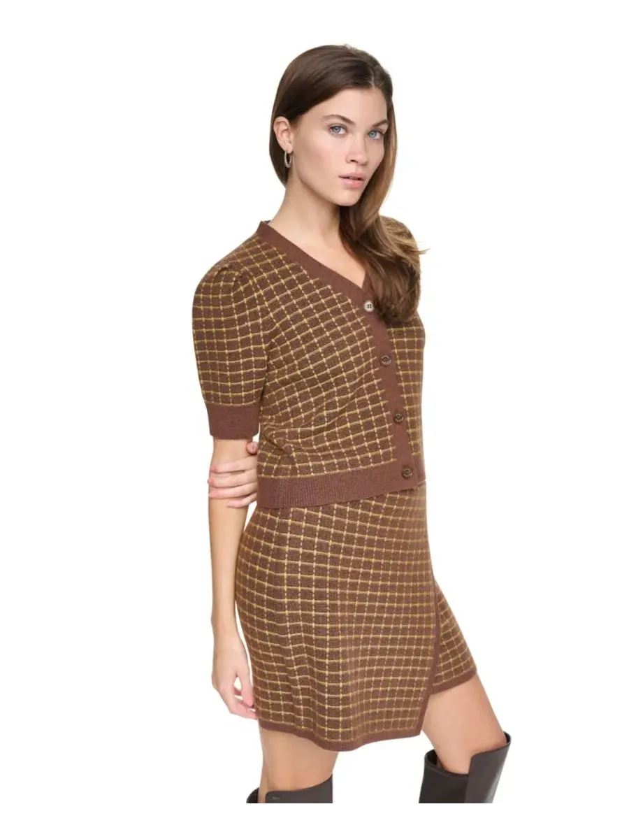 Кардиган укороченный с принтом в клетку, модель Windowpane Plaid DKNY Jeans, Chestnut Crocodile — изображение 4 из 6