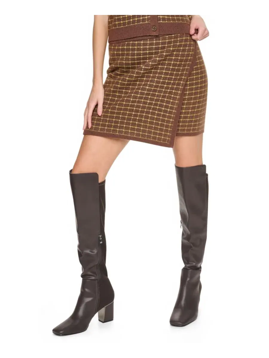 Кардиган укороченный с принтом в клетку, модель Windowpane Plaid DKNY Jeans, Chestnut Crocodile — изображение 5 из 6