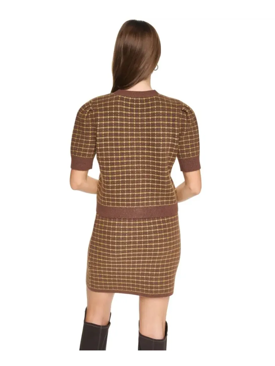 Кардиган укороченный с принтом в клетку, модель Windowpane Plaid DKNY Jeans, Chestnut Crocodile — изображение 6 из 6