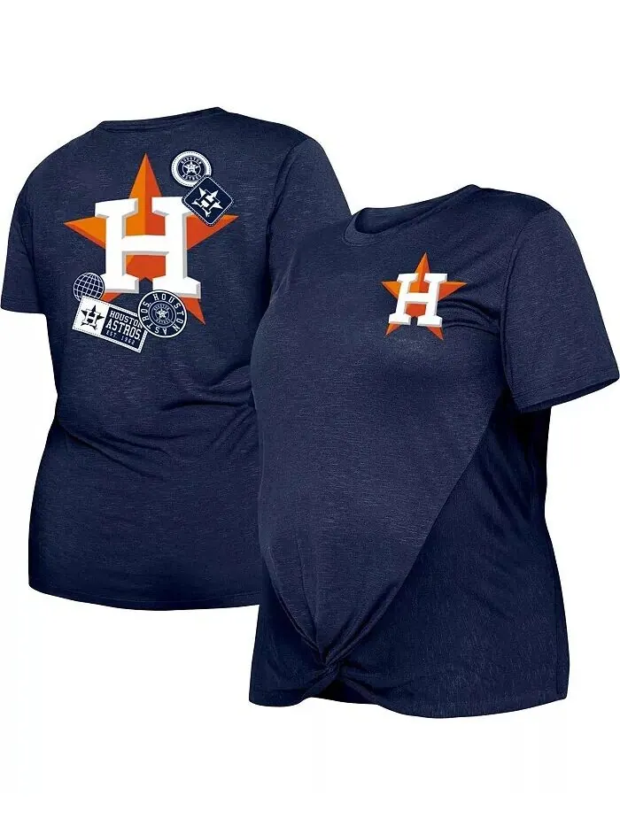 Женская темно-синяя футболка размера плюс с двумя узлами спереди Houston Astros New Era — изображение 2 из 2