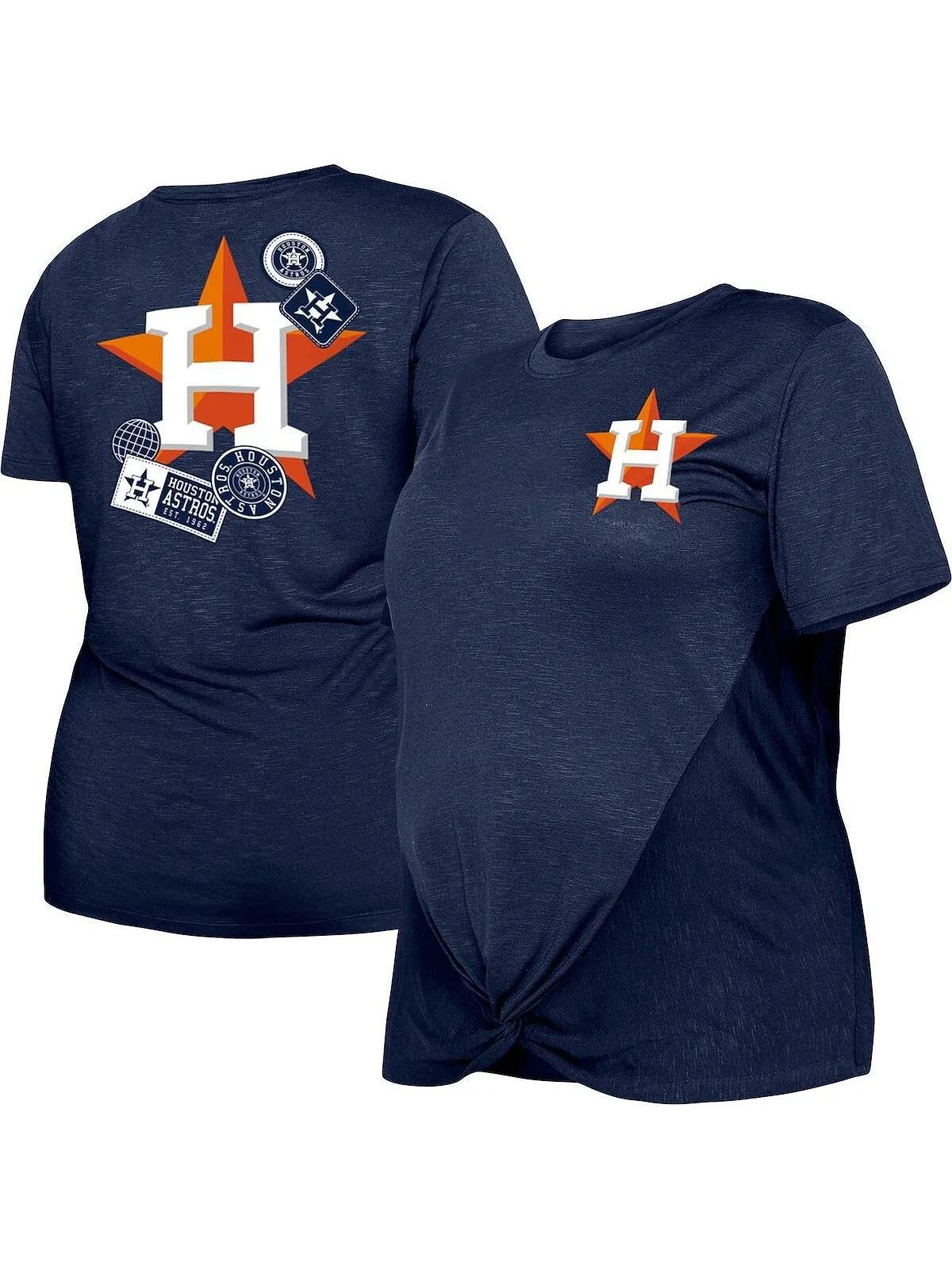 Женская темно-синяя футболка размера плюс с двумя узлами спереди Houston Astros New Era